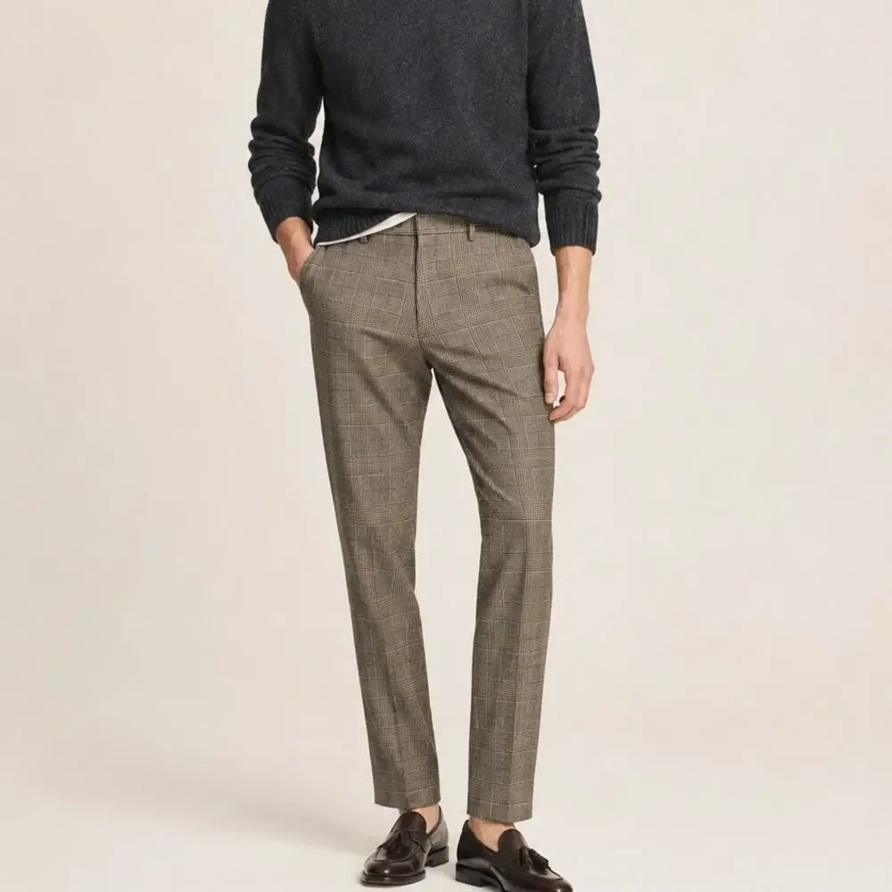 J.Crew Ludlow Slim Plaid Trouser Pants Tan brown Glen Plaid size 31